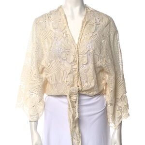 Miguelina Cream Lace Kimono Size Large Like New